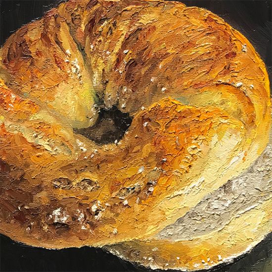 Detail View of Sliced Bagel, original artwork by Mike Geno