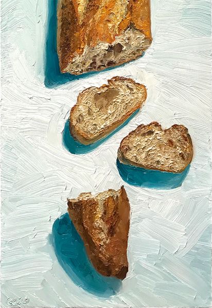 Detail View of Sliced Baguette, original artwork by Mike Geno