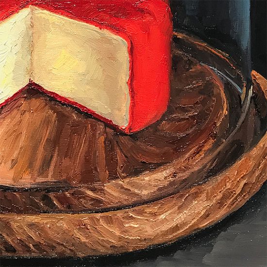 Detail View of Grafton Village Cheddar in Dome, original artwork by Mike Geno