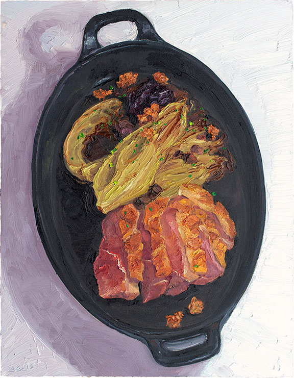 Duck Breast with glazed endive, original artwork by Mike Geno