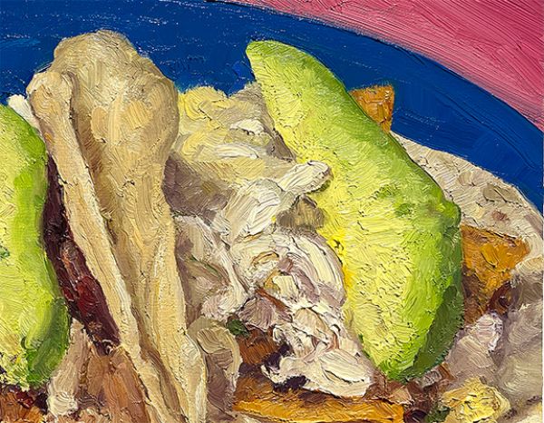 Detail View of Taco Heart Breakfast Tacos, original artwork by Mike Geno