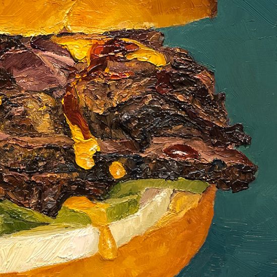 Detail View of Brisket Sandwich, original artwork by Mike Geno