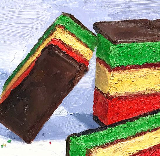 Detail View of Rainbow Cookies, original artwork by Mike Geno