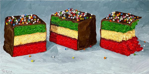 3 Rainbow Cookies, original artwork by Mike Geno