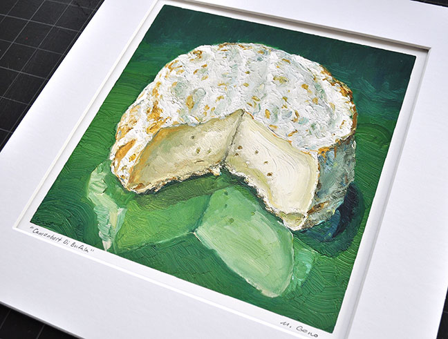 Image 2 of matted print of Camembert Di Bufala, original artwork by Mike Geno