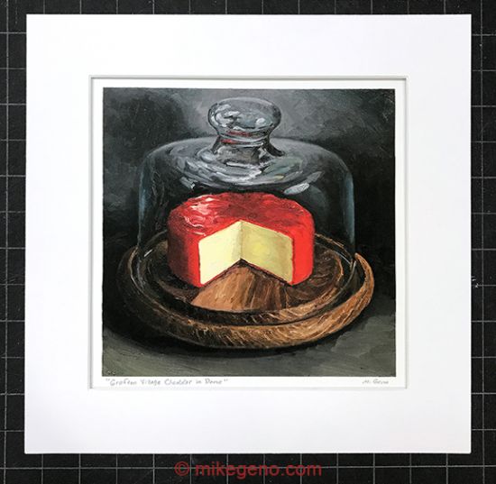 matted print of Grafton Village Cheddar in Dome, original artwork by Mike Geno