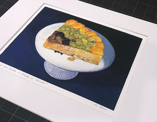 Image 2 of matted print of Occelli con Frutta e Grappa di Moscato, original artwork by Mike Geno