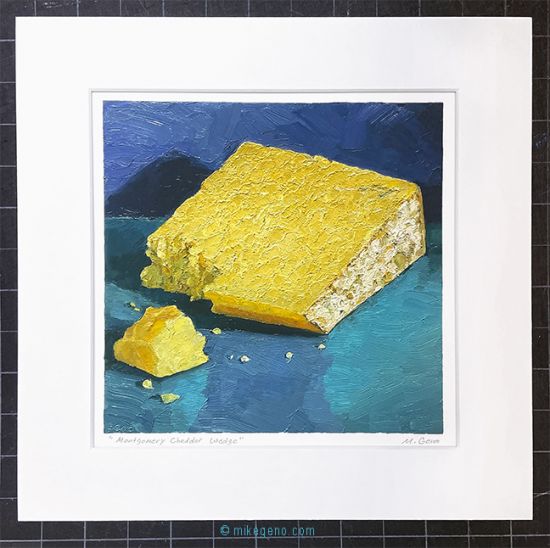 matted print of Montgomery Cheddar Wedge, original artwork by Mike Geno