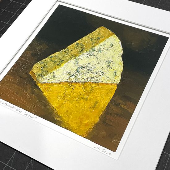 Image 2 of matted print of Tuxford and Tebbutt Blue Stilton, original artwork by Mike Geno