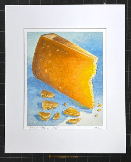 matted print of Parmigiano-Reggiano Slice, original artwork by Mike Geno