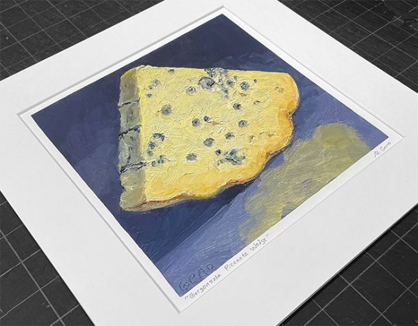 Image 2 of matted print of Gorgonzola Piccante Wedge, original artwork by Mike Geno