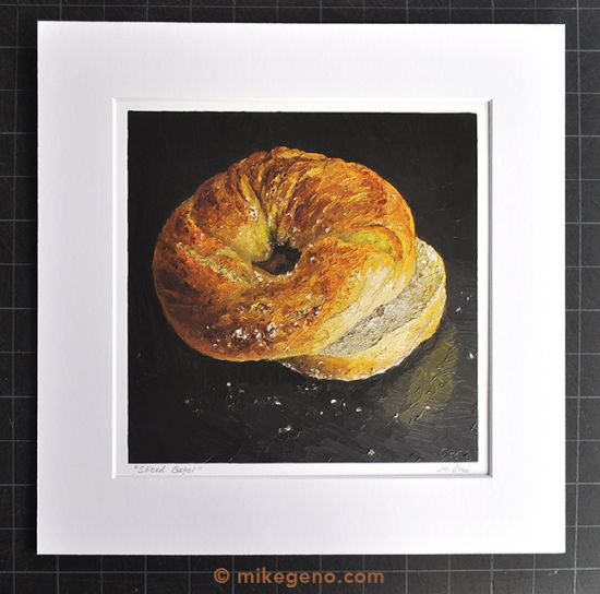 matted print of Sliced Bagel, original artwork by Mike Geno