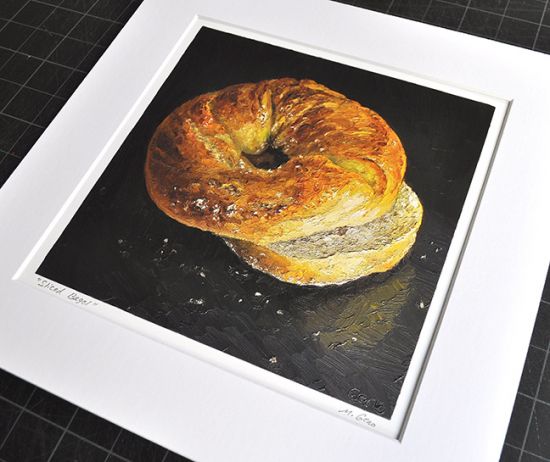 Image 2 of matted print of Sliced Bagel, original artwork by Mike Geno