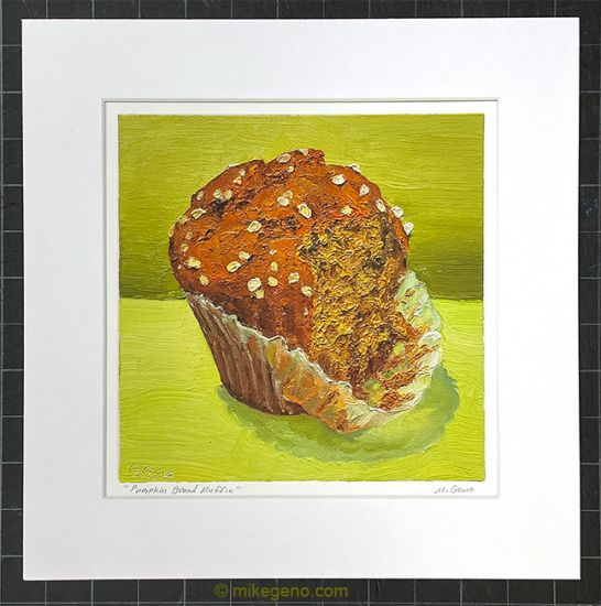 matted print of Pumpkin Bread Muffin, original artwork by Mike Geno