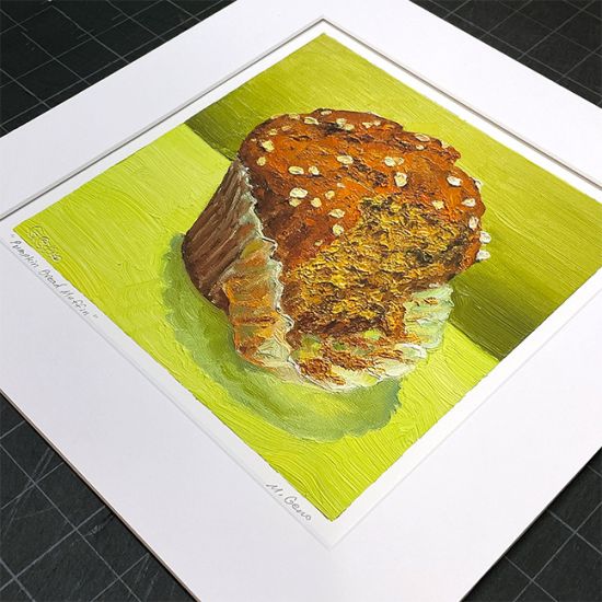 Image 2 of matted print of Pumpkin Bread Muffin, original artwork by Mike Geno