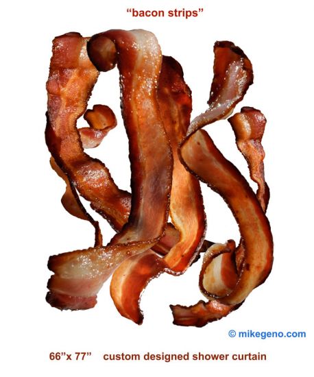 Bacon Strips shower curtain, original artwork by Mike Geno
