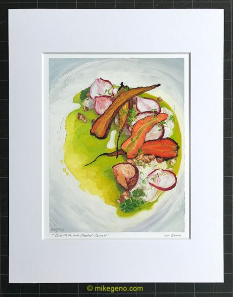 matted print of Burrata and Roasted Carrots, original artwork by Mike Geno
