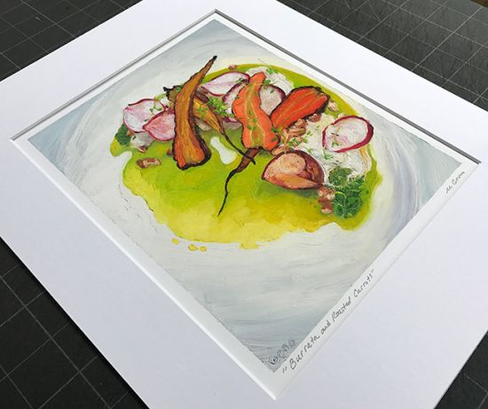 Image 2 of matted print of Burrata and Roasted Carrots, original artwork by Mike Geno
