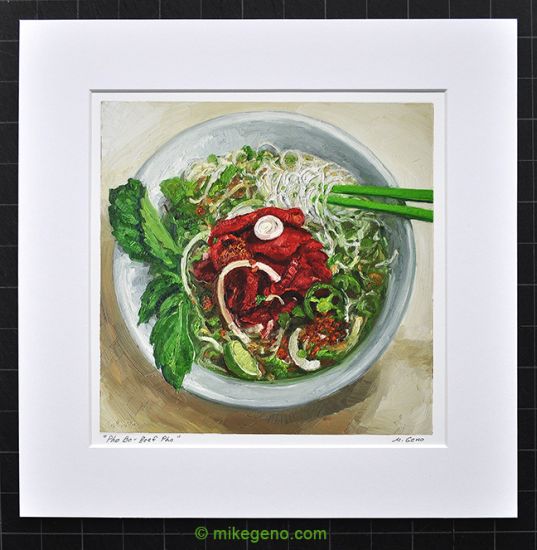 matted print of Pho Bo - Beef Pho, original artwork by Mike Geno