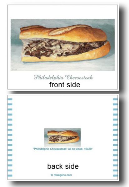 Image 2 of Philly cheesesteak blank cards and envelopes 6pk, original artwork by Mike Geno