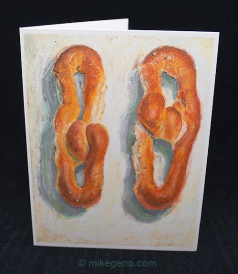 Image 2 of Pretzels greeting cards & envelopes 6pk, original artwork by Mike Geno
