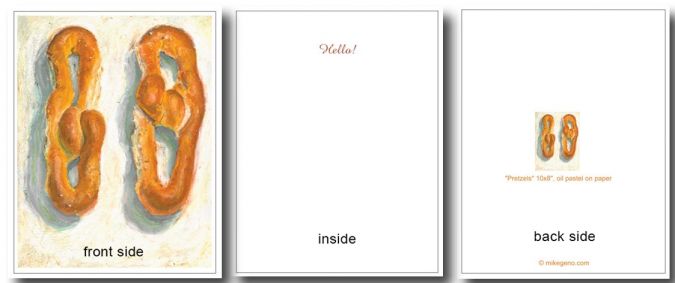 Image 3 of Pretzels greeting cards & envelopes 6pk, original artwork by Mike Geno