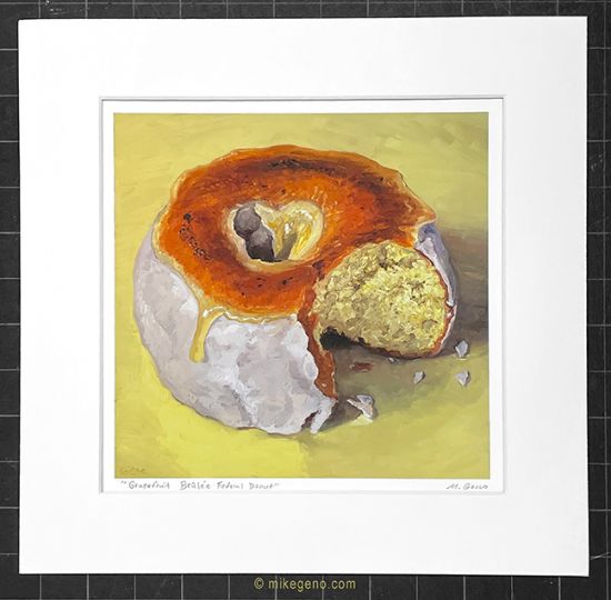 matted print of Grapefruit Brulee federal Donut, original artwork by Mike Geno