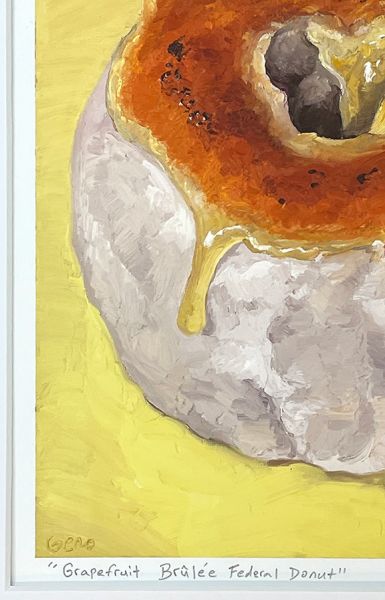 Image 3 of matted print of Grapefruit Brulee federal Donut, original artwork by Mike Geno