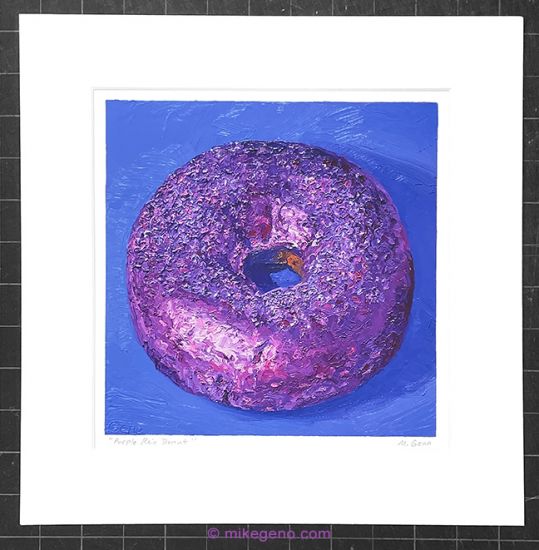 matted print of Purple Rain Donut, original artwork by Mike Geno