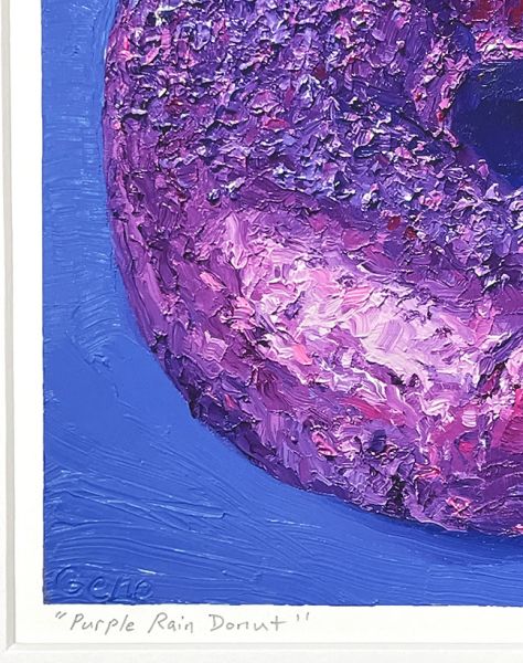Image 3 of matted print of Purple Rain Donut, original artwork by Mike Geno
