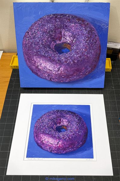 Image 4 of matted print of Purple Rain Donut, original artwork by Mike Geno