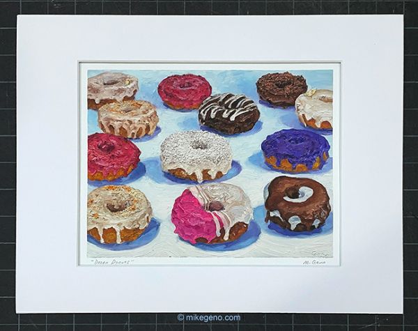 matted print of Dozen Donuts, original artwork by Mike Geno