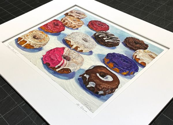 Image 2 of matted print of Dozen Donuts, original artwork by Mike Geno
