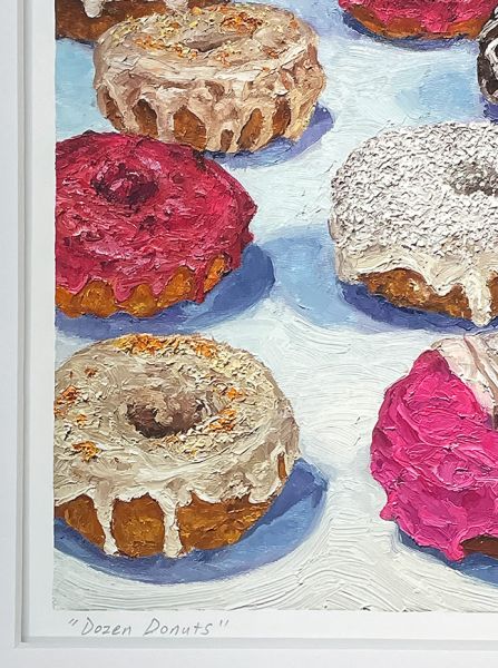 Image 3 of matted print of Dozen Donuts, original artwork by Mike Geno