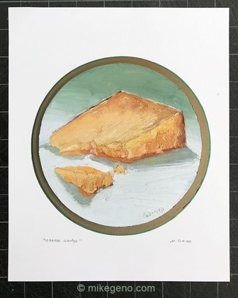 Cheese Wedge plaque painting print, original artwork by Mike Geno