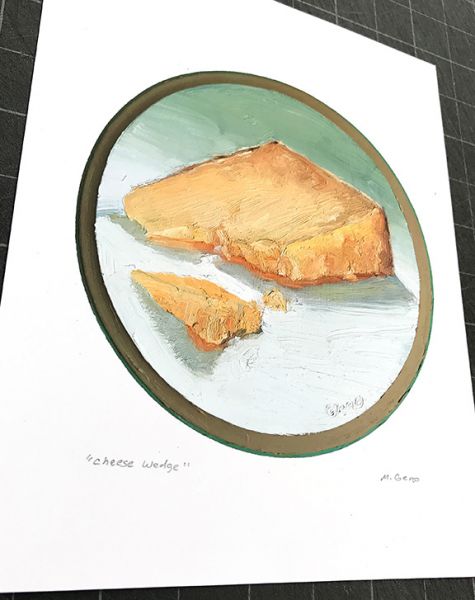 Image 2 of Cheese Wedge plaque painting print, original artwork by Mike Geno