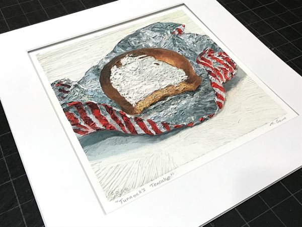 Image 2 of matted print of Tunnock's Teacake, original artwork by Mike Geno