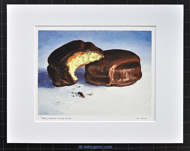 matted print of Peanut Butter Kandy Kakes, original artwork by Mike Geno