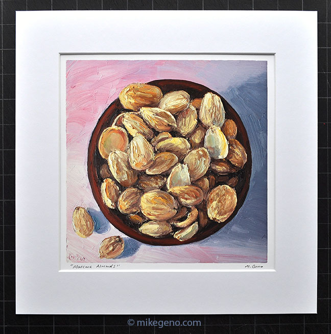 matted print of Marcona Almonds, original artwork by Mike Geno