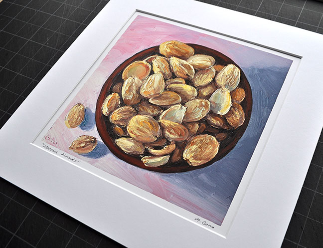 Image 2 of matted print of Marcona Almonds, original artwork by Mike Geno