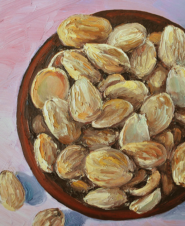 Image 3 of matted print of Marcona Almonds, original artwork by Mike Geno