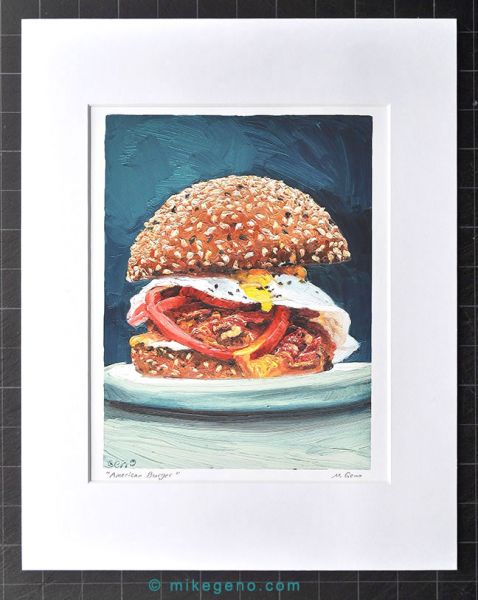 matted print of American Burger, original artwork by Mike Geno