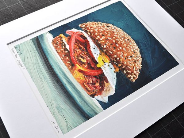 Image 2 of matted print of American Burger, original artwork by Mike Geno