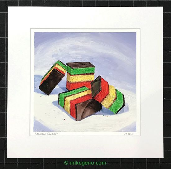 Matted Print of Rainbow Cookies, original artwork by Mike Geno