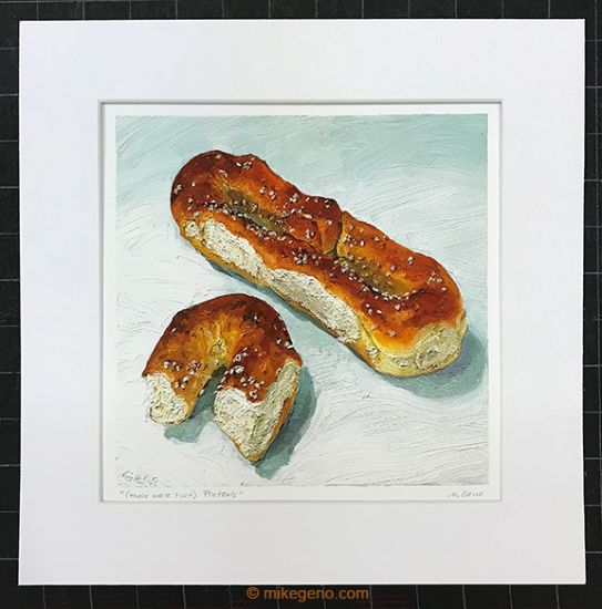 Matted print of (there were two)Pretzels, original artwork by Mike Geno