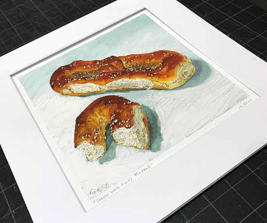 Image 2 of Matted print of (there were two)Pretzels, original artwork by Mike Geno