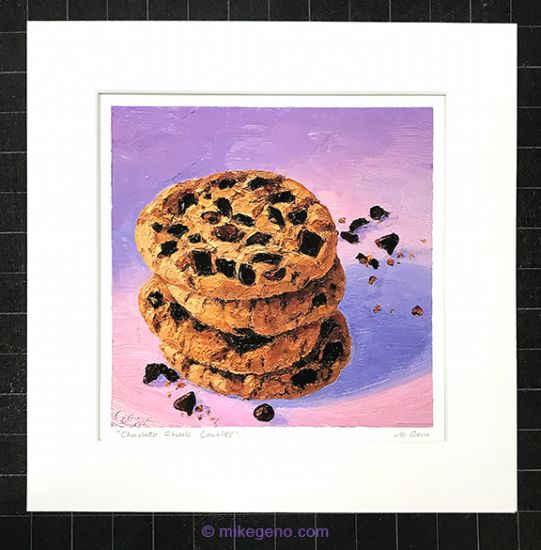 matted print of Chocolate Chunk Cookies, original artwork by Mike Geno