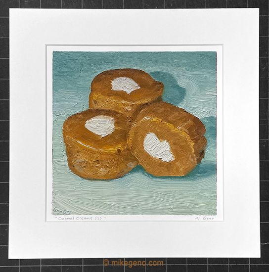matted print of Caramel Creams (3), original artwork by Mike Geno