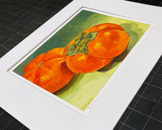 Image 2 of matted print of Persimmons, original artwork by Mike Geno