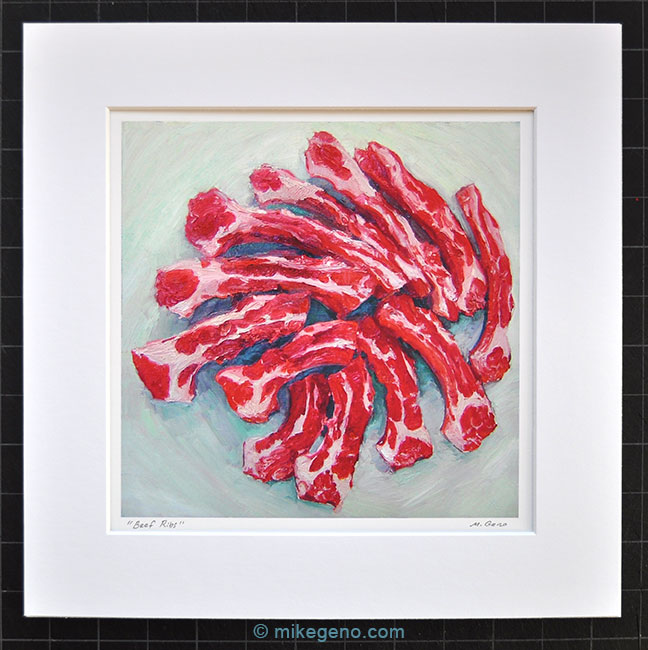 matted print of Beef Ribs, original artwork by Mike Geno